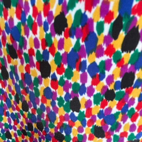 Vintage 90s Blouse Rainbow Dot Print Abstract Painterly Top Short Sleeve Medium - Picture 7 of 8